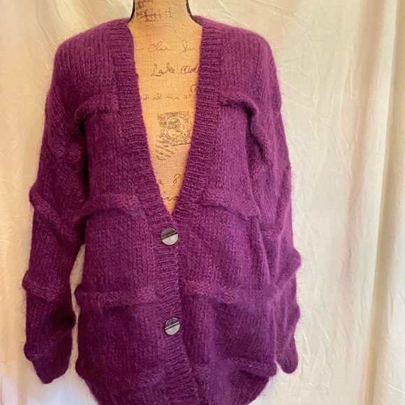 Chelsey Young Sweaters - Vintage Chelsea Young mohair purple cardigan sweater, size L NWT